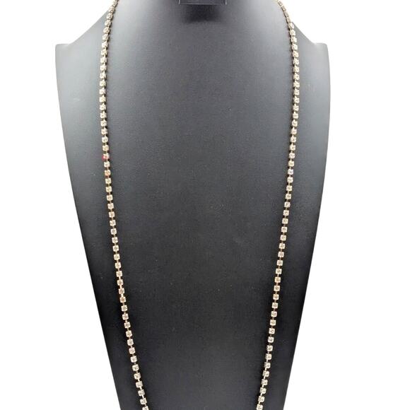 40" Long Silver Tone Vintage Set Rhinestone Necklace - Picture 8 of 8